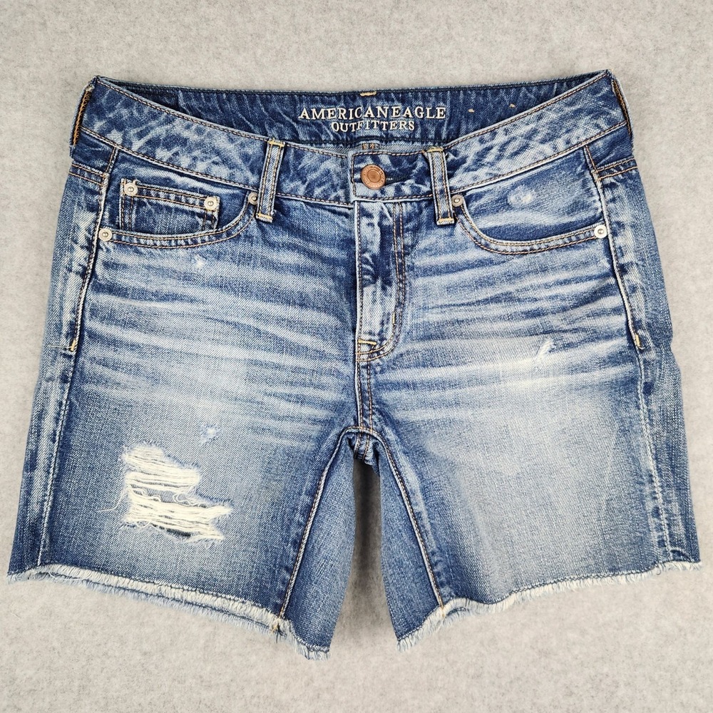 American Eagle AE Distressed Hi-Rise Denim Jean Shorts Size‎ 2 3" Inseam Raw Hem